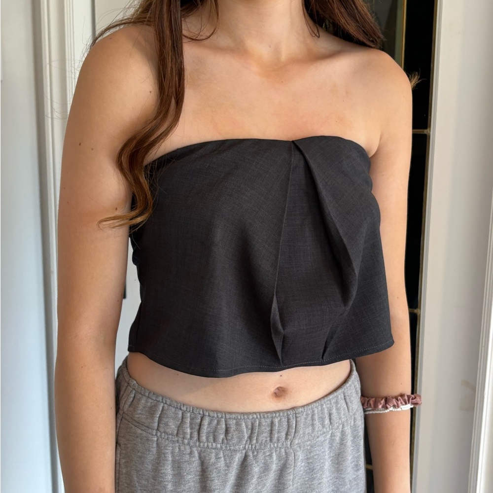 En Saison Pleated Tube Top Dark Grey XS